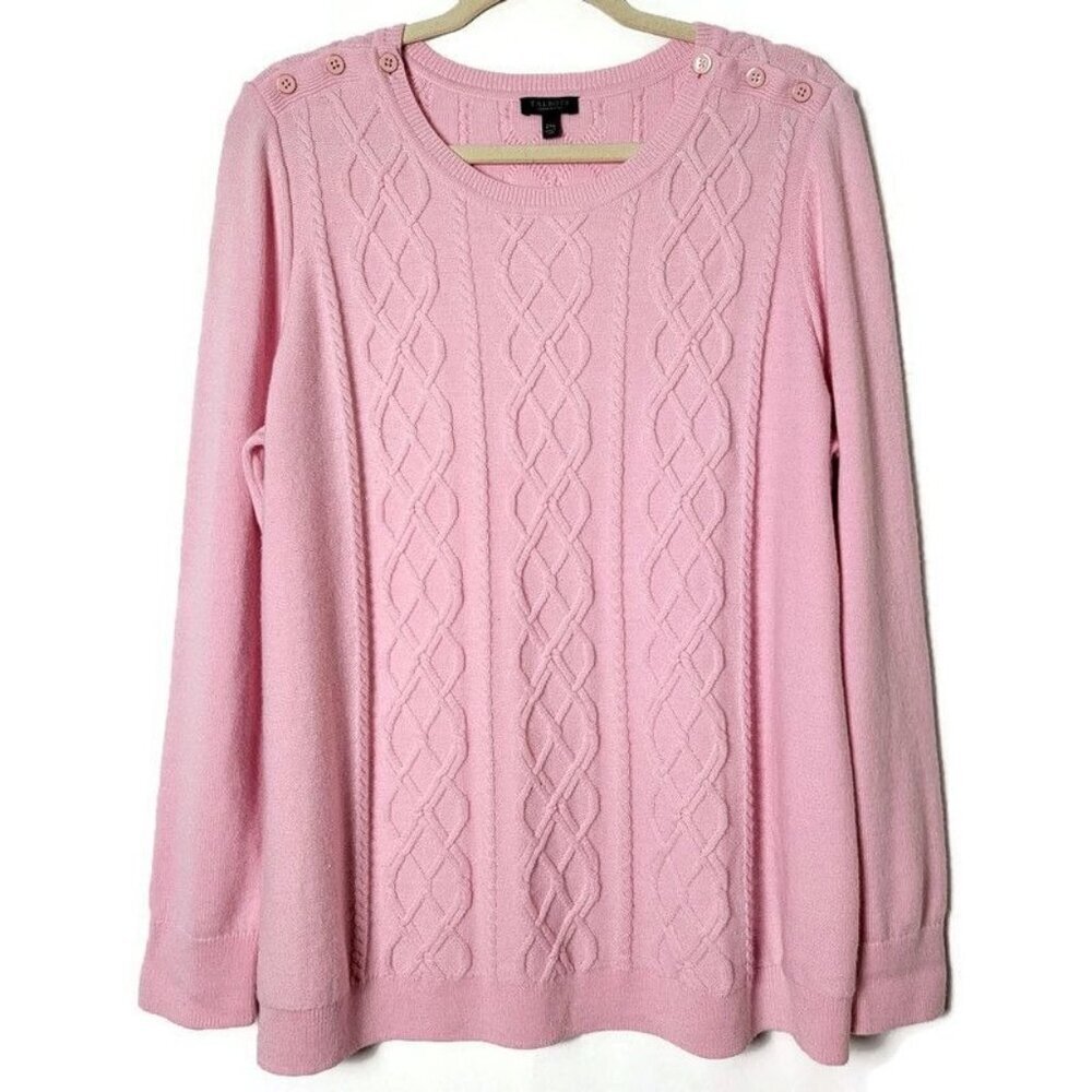 Talbots Womens Pink Lambswool Cable Knit Preppy Business Casual Sweater Size 2XP